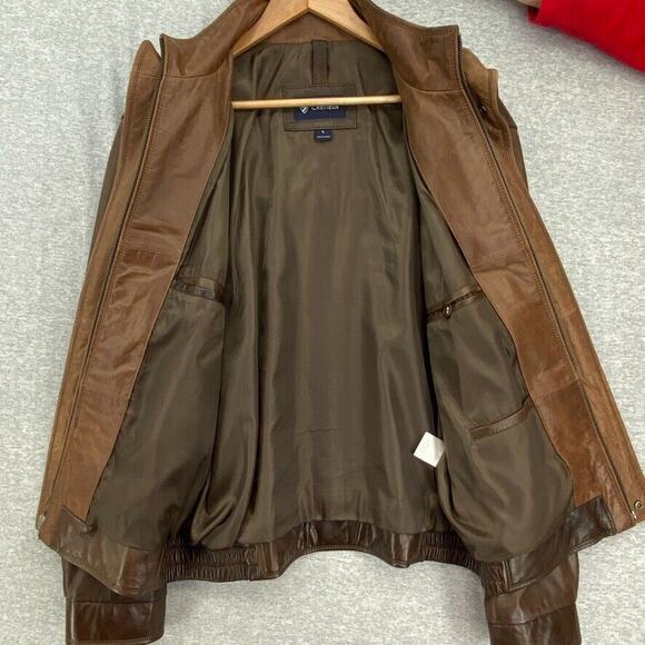 Cremieux Lambskin Jacket Mens Large Brown Bomber Flight Zip Bib Double Collar - Picture 4 of 16
